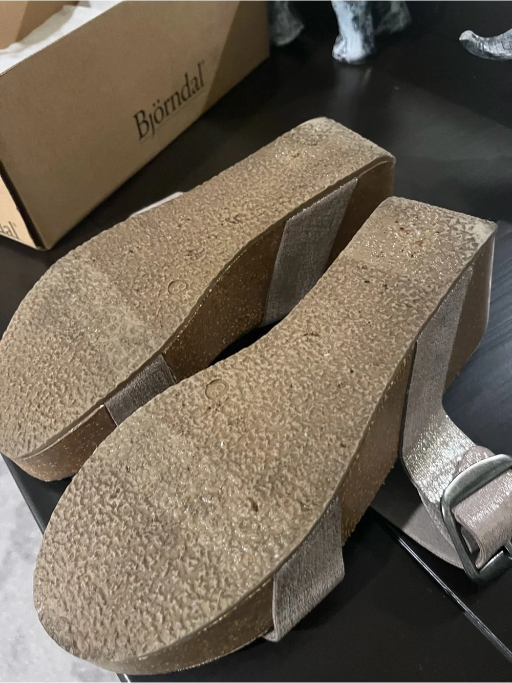 Daisy Metallic Taupe Double Strap Wedge Sandals